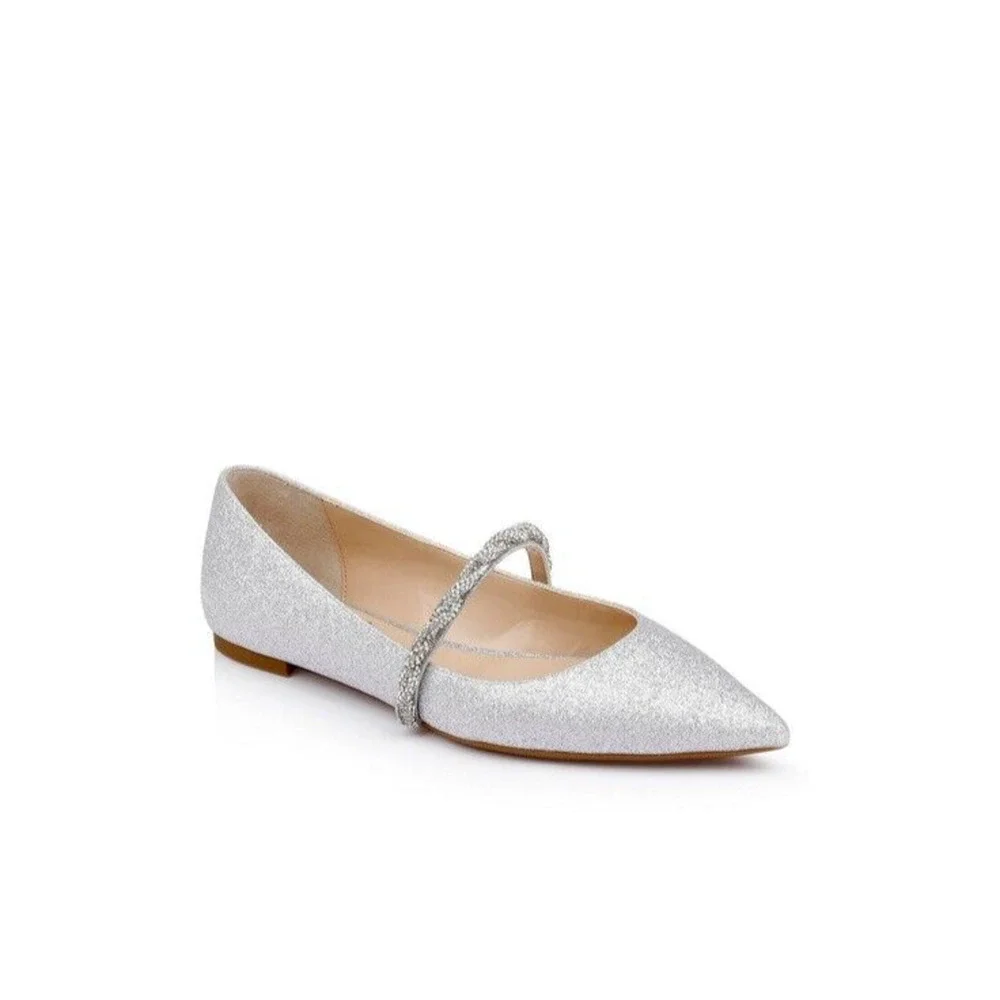 Jewel Badgley Mischka Women's Vana Pointed Toe Evening Flat Shoes Size 5 1/2 New - Picture 1 of 10